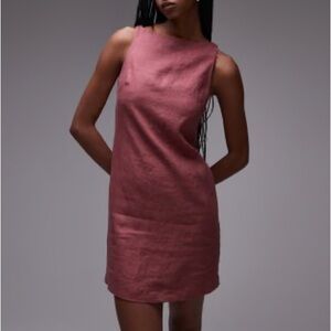 NWT & Other Stories linen mini dress with boat neck in burgundy pink 14